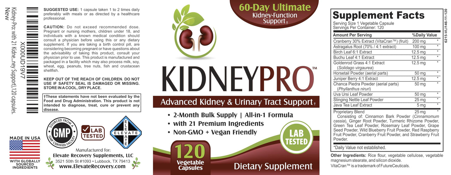 Elevate Recovery Supplements Kidney-Pro Capsule 120 Count