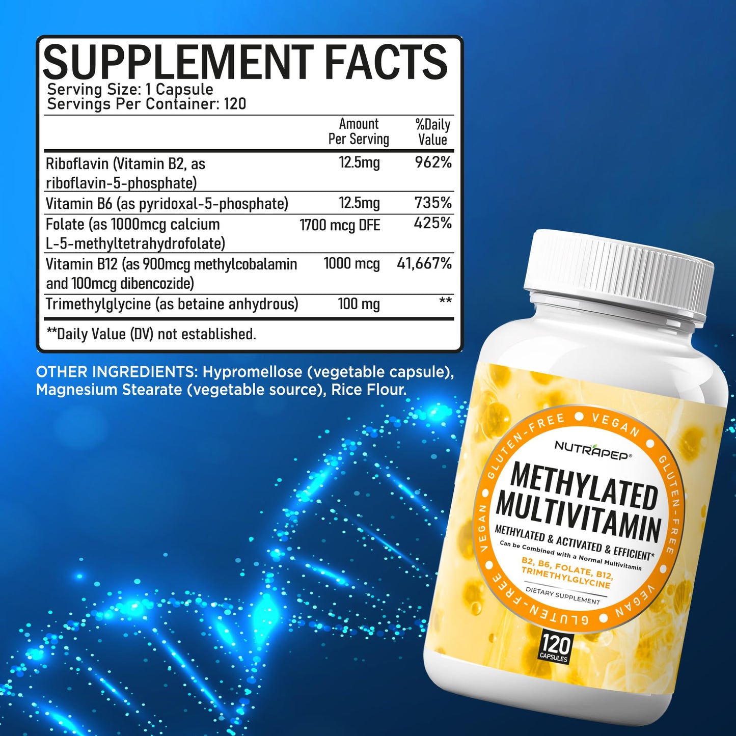 NutraPep Methylated Multivitamin for Men and Women Capsules 120 Count