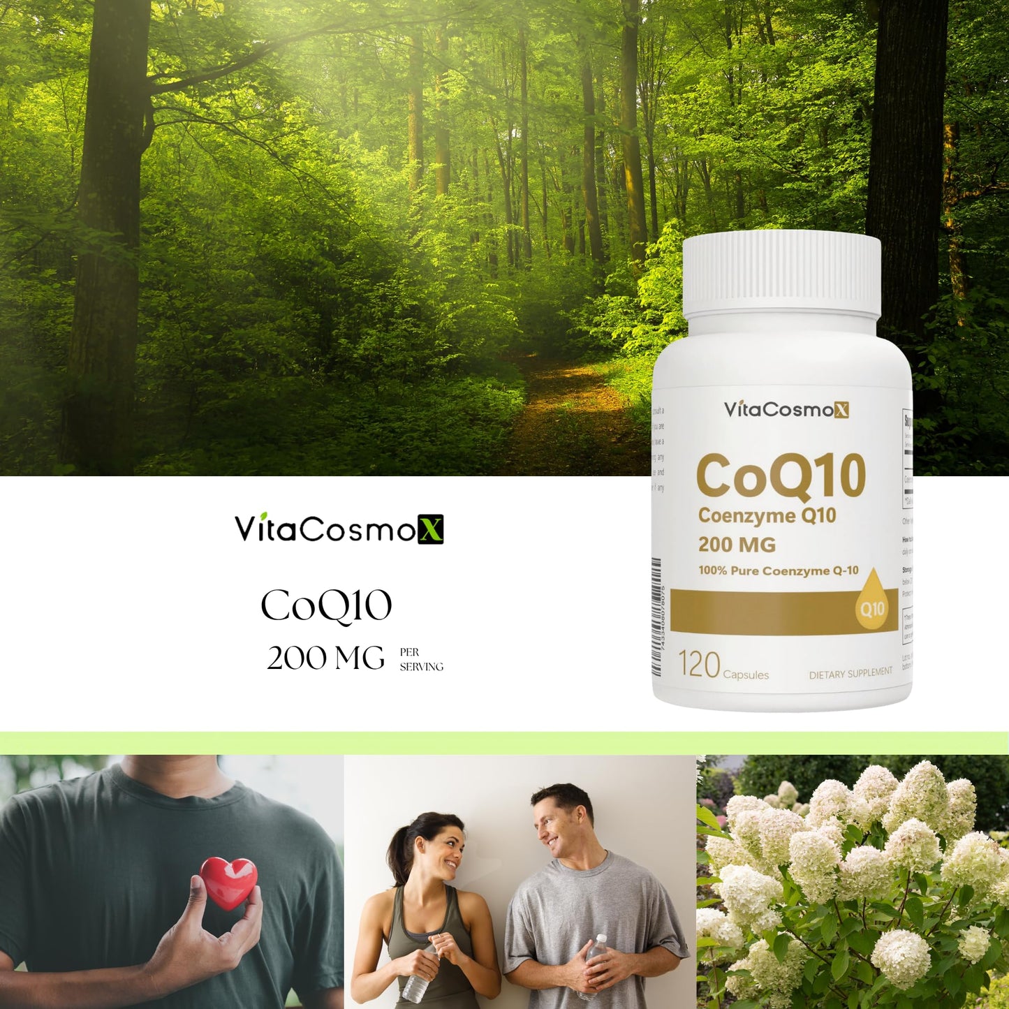 VitaCosmoX CoQ10 Vegan Capsules 200 mg, 120 Count