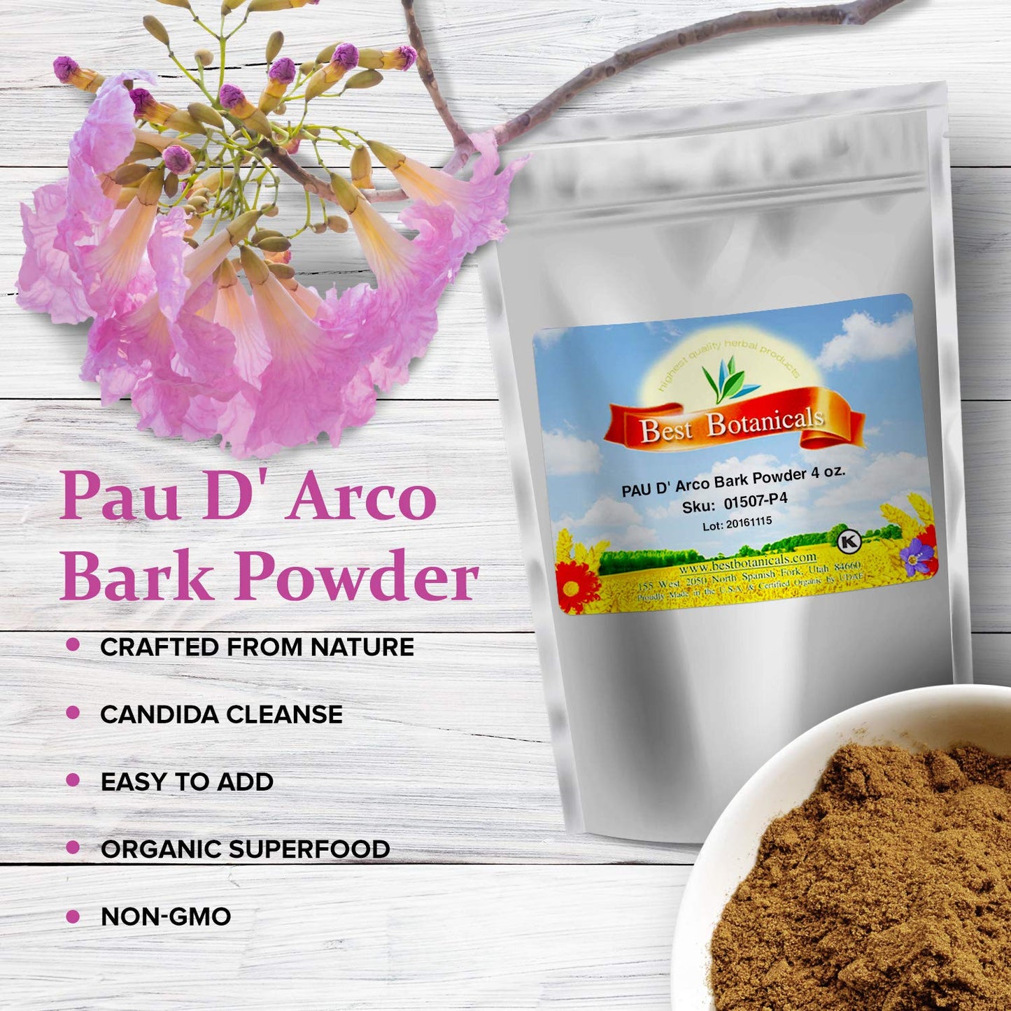 Best Botanicals Pau D'Arco Bark Powder Capsules, 4 Count