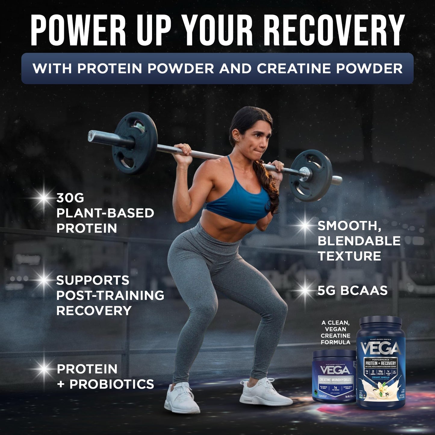 Vega Protein + Recovery Vanilla & Creatine Monohydrate Powder Bundle, Plant-Based Protein & Creatine Monohydrate Powder, 2.9 lb Total