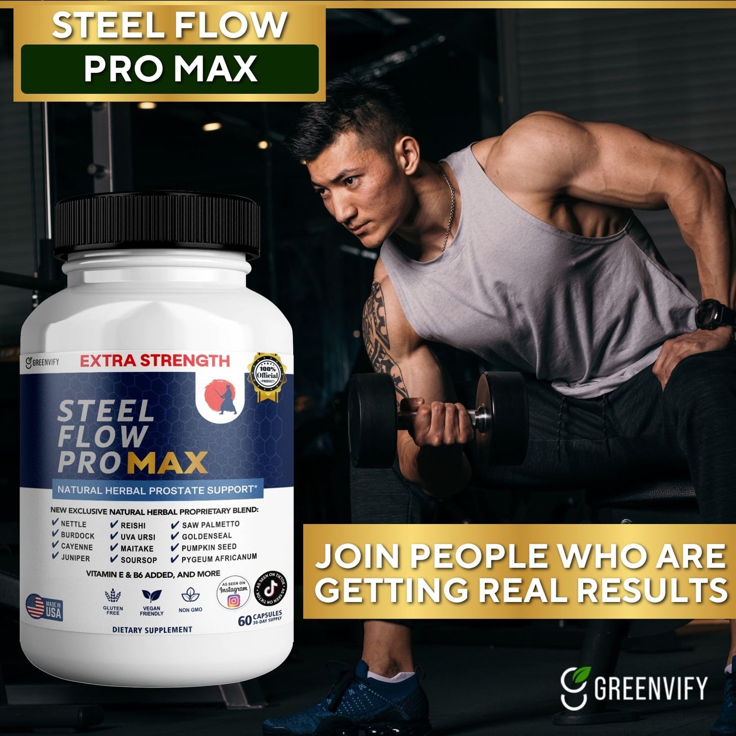 GREENVIFY Steel Flow Pro Max Natural Prostate Support Supplement Capsule, 120 Count