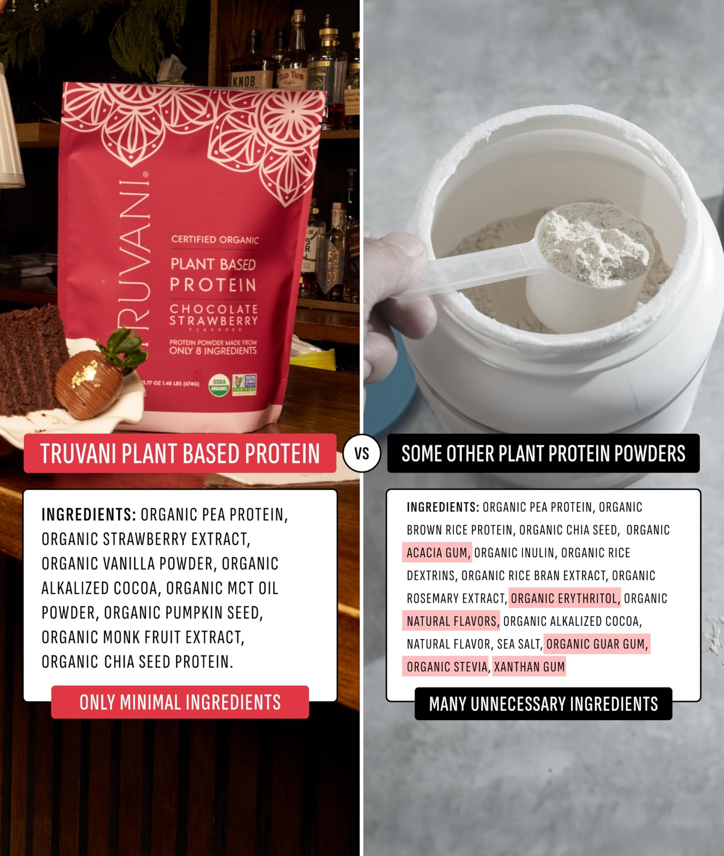 Truvani Vegan Pea Protein Powder Chocolate Strawberry, 20 Servings