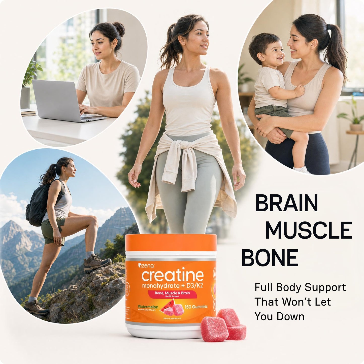 Zena Nutrition Creatine Gummies with D3 & K2, Creatine Monohydrate, 150 Gummies