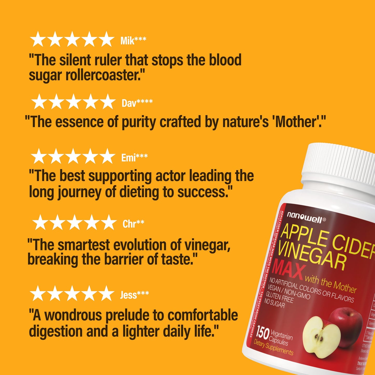 NANOWELL Apple Cider Vinegar Max with The Mother Detox & Wellness Supplement Capsule, 150 Count