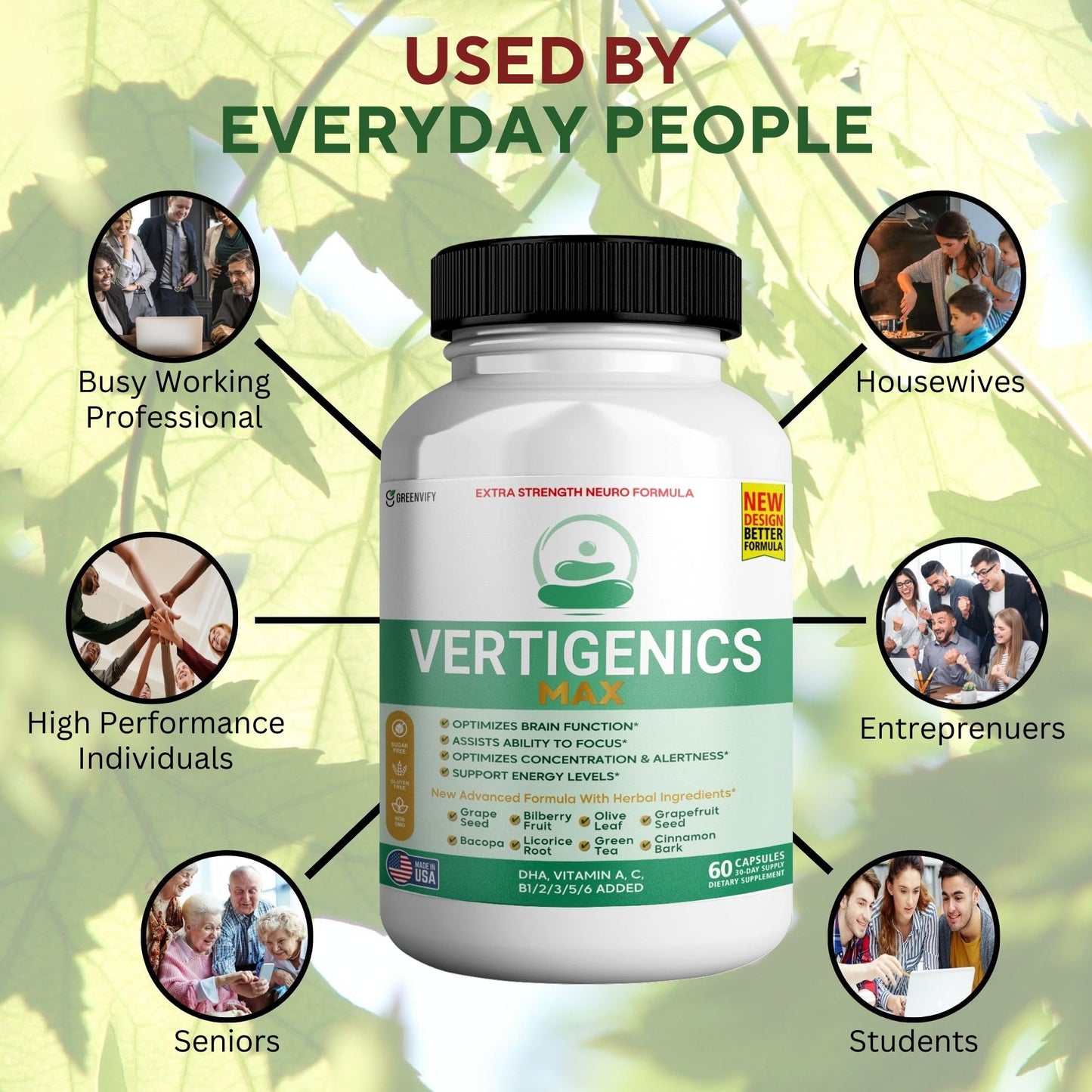 GREENVIFY Vertigenics Max Brain Support Supplement Extra Strength Neuro Formula, 120 Capsules