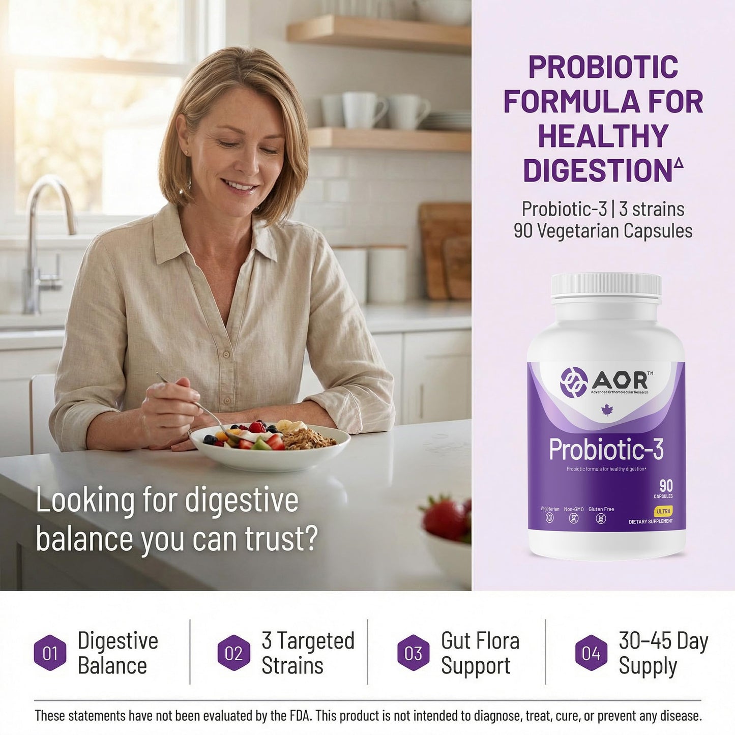 AOR Probiotic Capsules for Gut Health, 90 Capsules