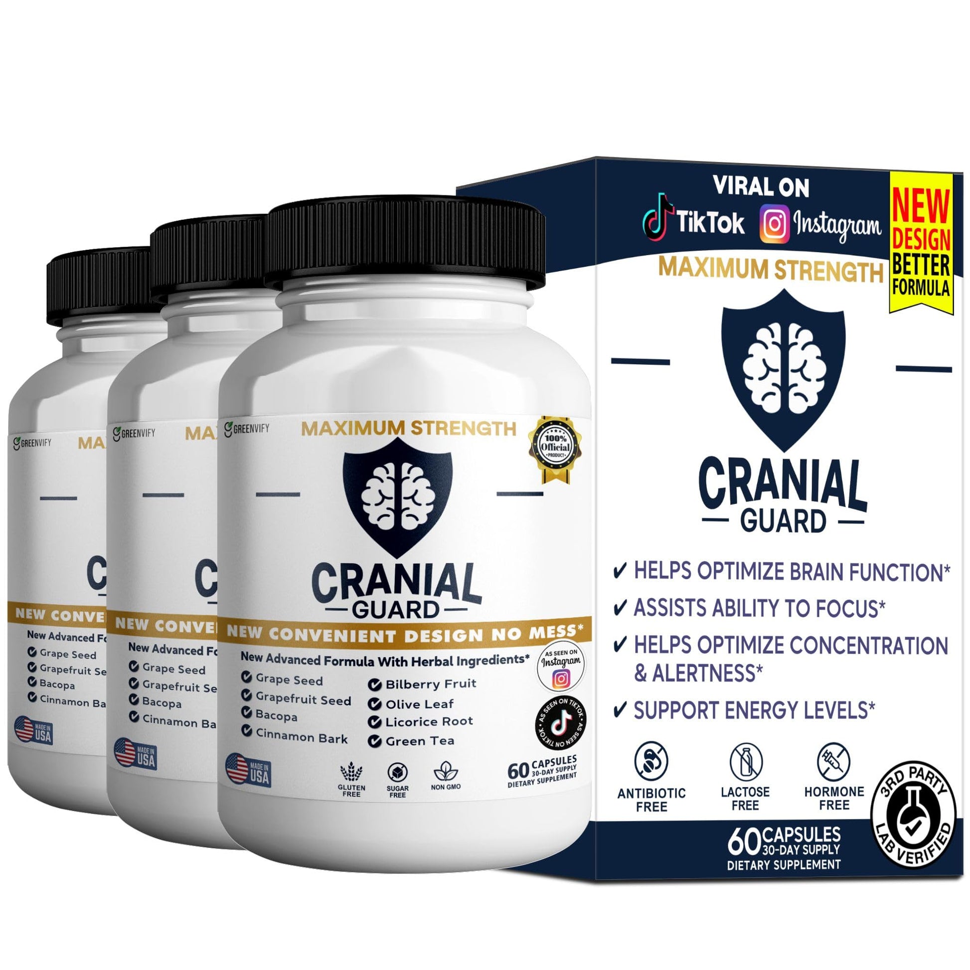GREENVIFY Cranial Guard Maximum Strength Brain Support Supplement Capsule, 180 Capsules