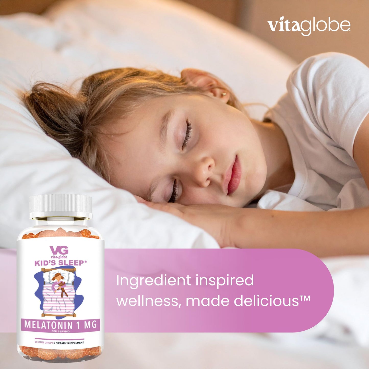 VITA GLOBE Kids Sleep Melatonin Gummies 1mg Gummy 60 Count