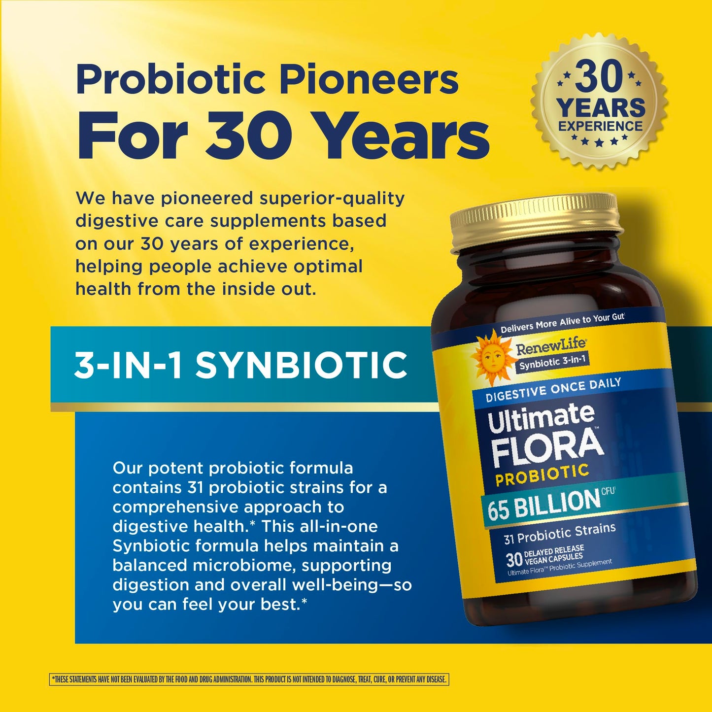 Renew Life Ultimate Flora Digestive Probiotic 65 Billion CFU 31 Strains 30 Capsules