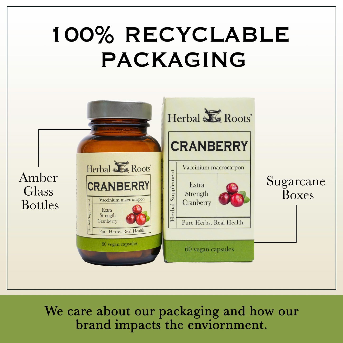 Herbal Roots Cranberry Pills with Organic Nettle for Urinary Tract Health, Vegan Capsules, 60 Count