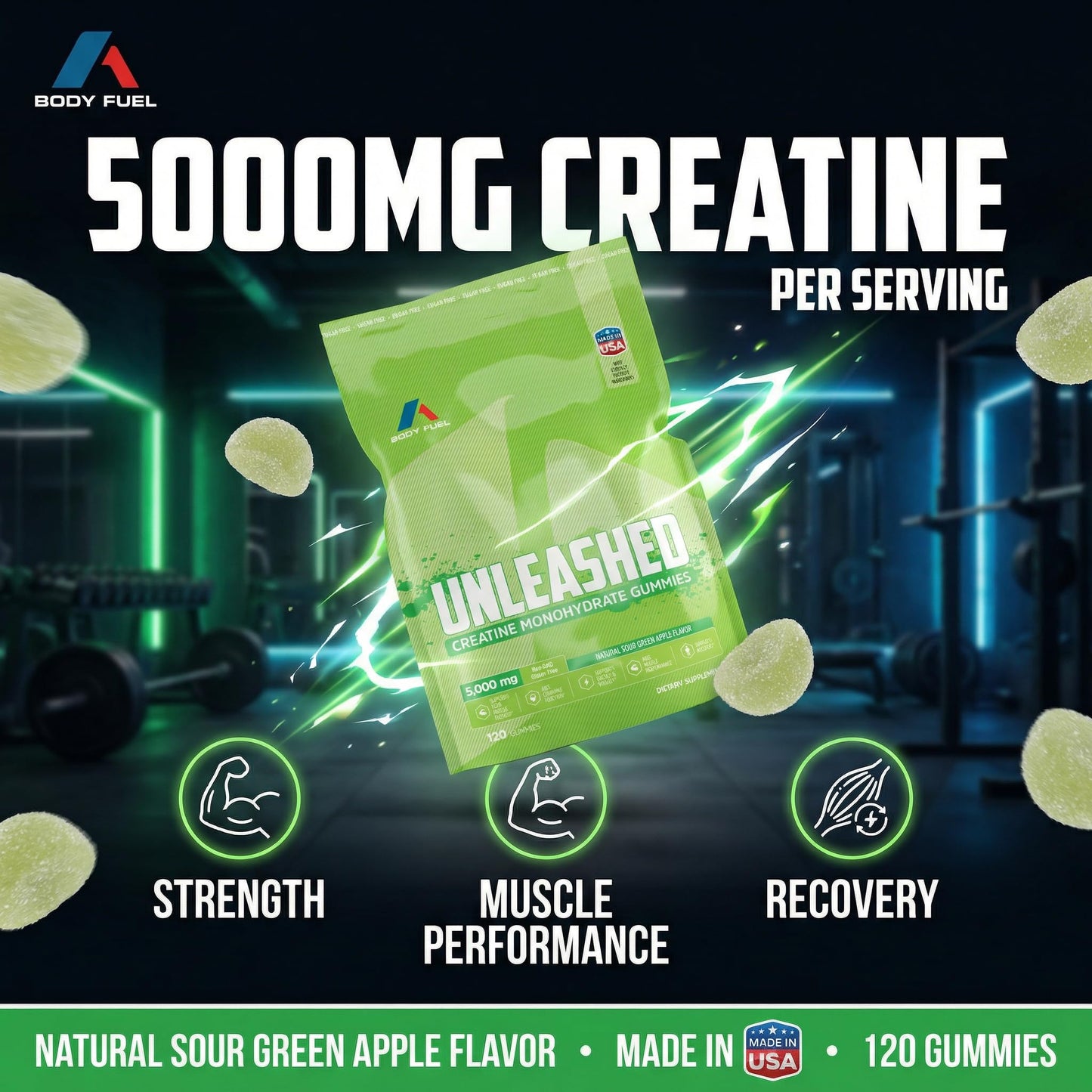 A1 Body Fuel Creatine Monohydrate Gummies 5000mg, 120 Gummies