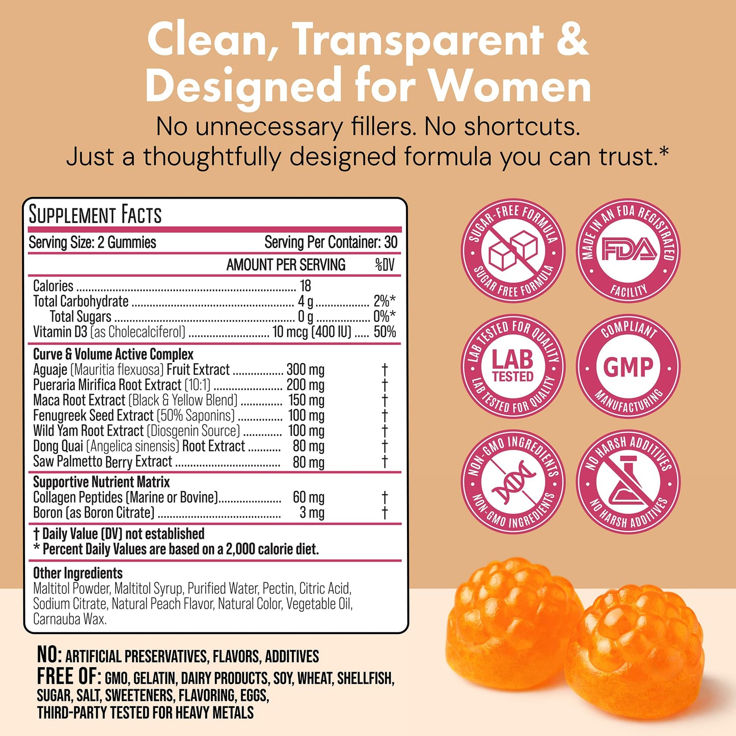 Jadee BBL Gummies for Women's Curves - Weight Gainer for Women with Aguaje, Pueraria Mirifica & Fenugreek | Butt Growth & Hips Enhancement Gummies for Bigger Butt, Curves & Feminine Weight Gain, 60 Gummies