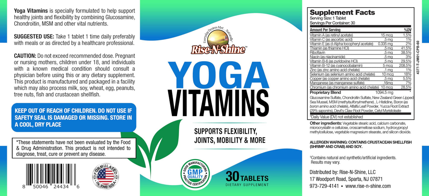 Rise-N-Shine Yoga Vitamins Joint and Mobility Supplement Tablets, 30 Count