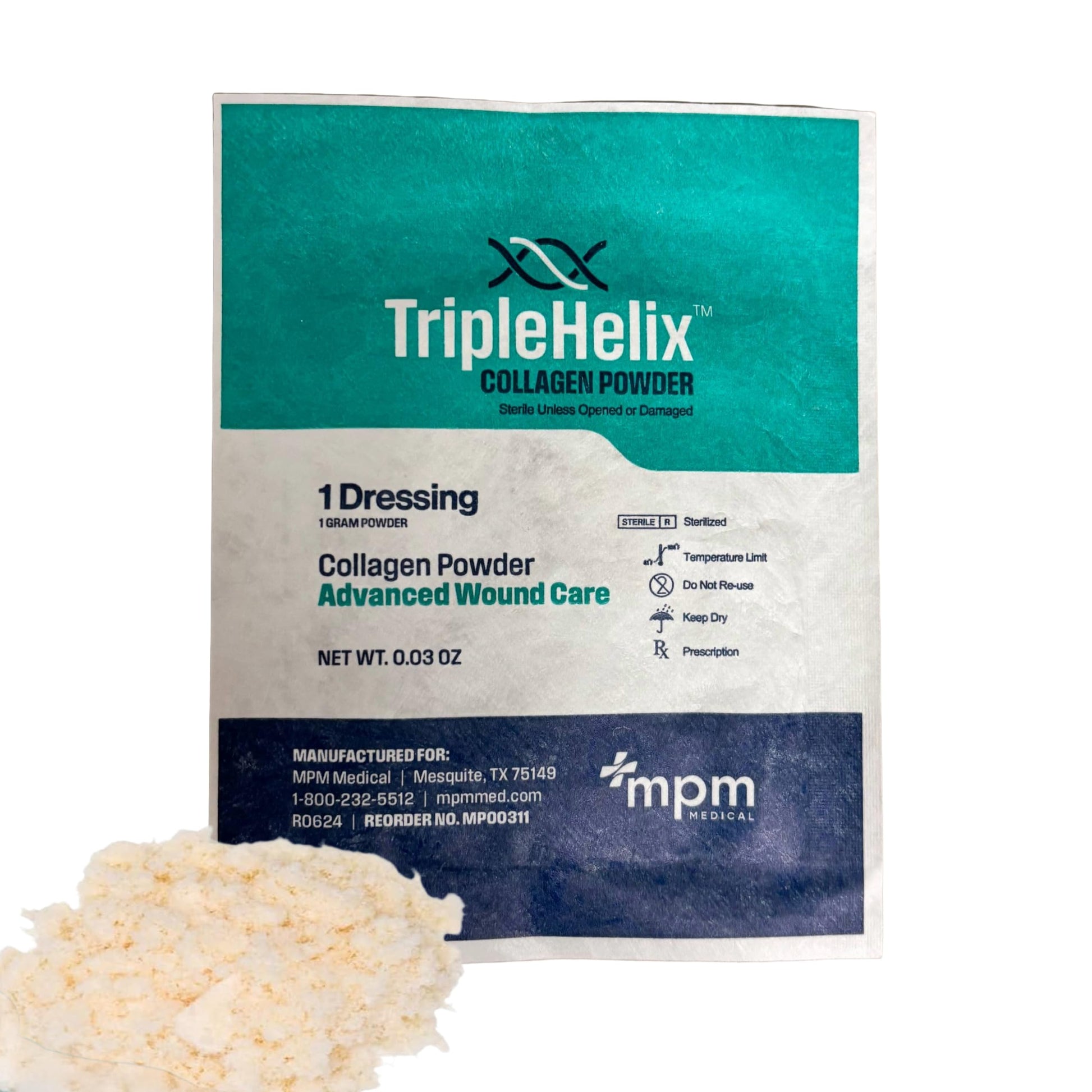 MPM Medical Triple Helix Collagen Powder for Wounds, Powder, 0.03 Ounce (Pack of 1)