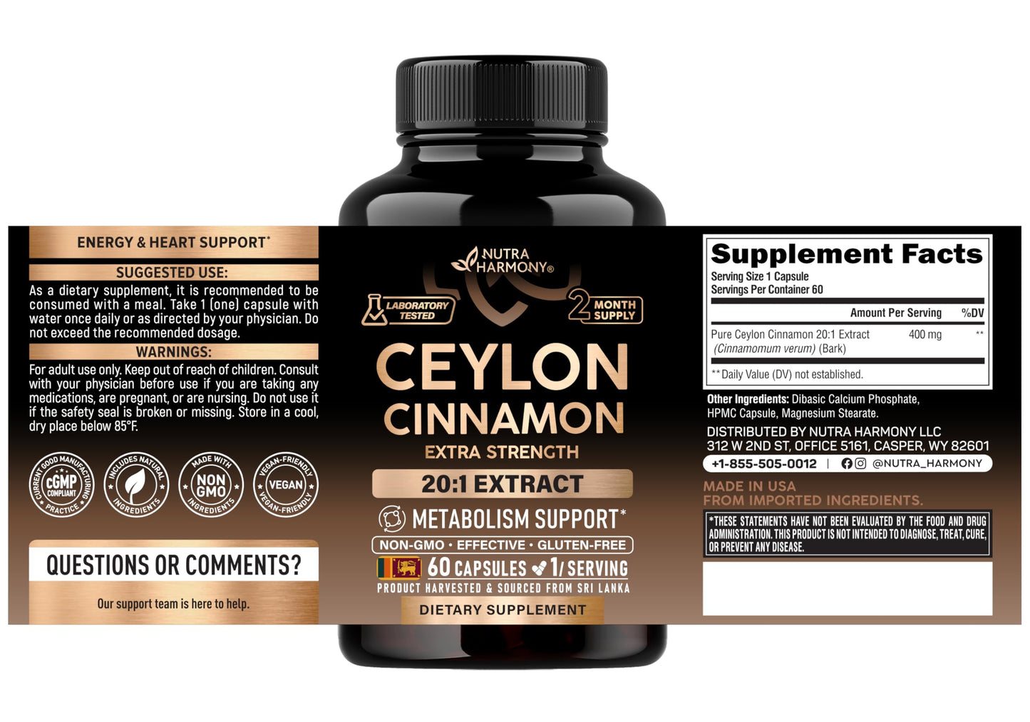 NUTRAHARMONY Vitamin B Complex & Ceylon Cinnamon Capsules 120