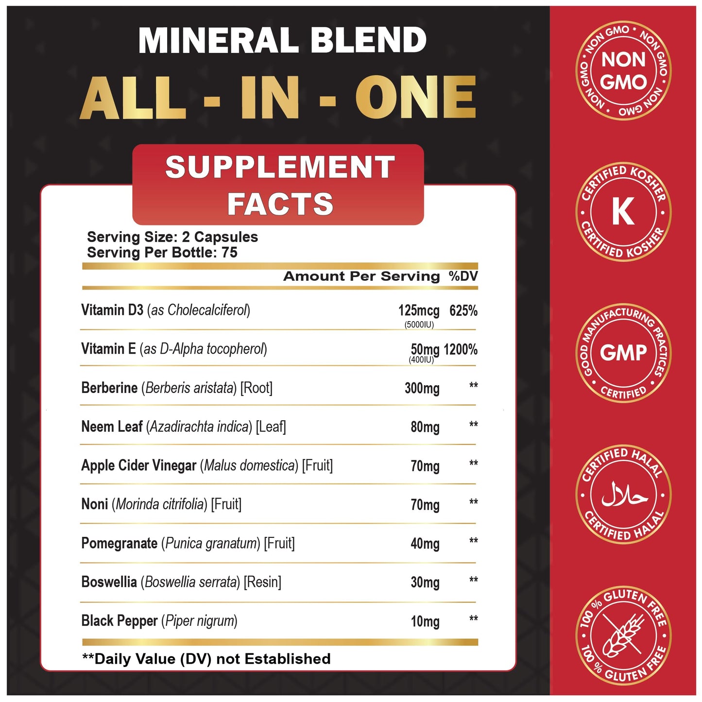 Organic Cadane Berberine Supplement Capsule 150 Capsules