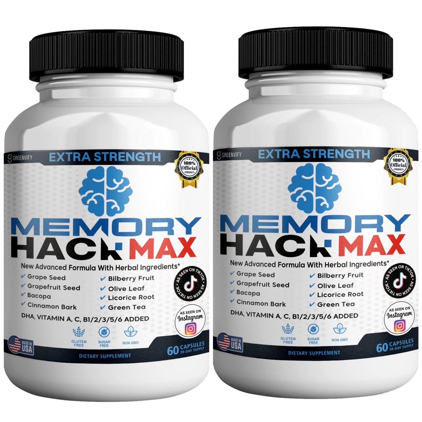 GREENVIFY Memory Hack Max Brain Support Supplement 60 Capsules