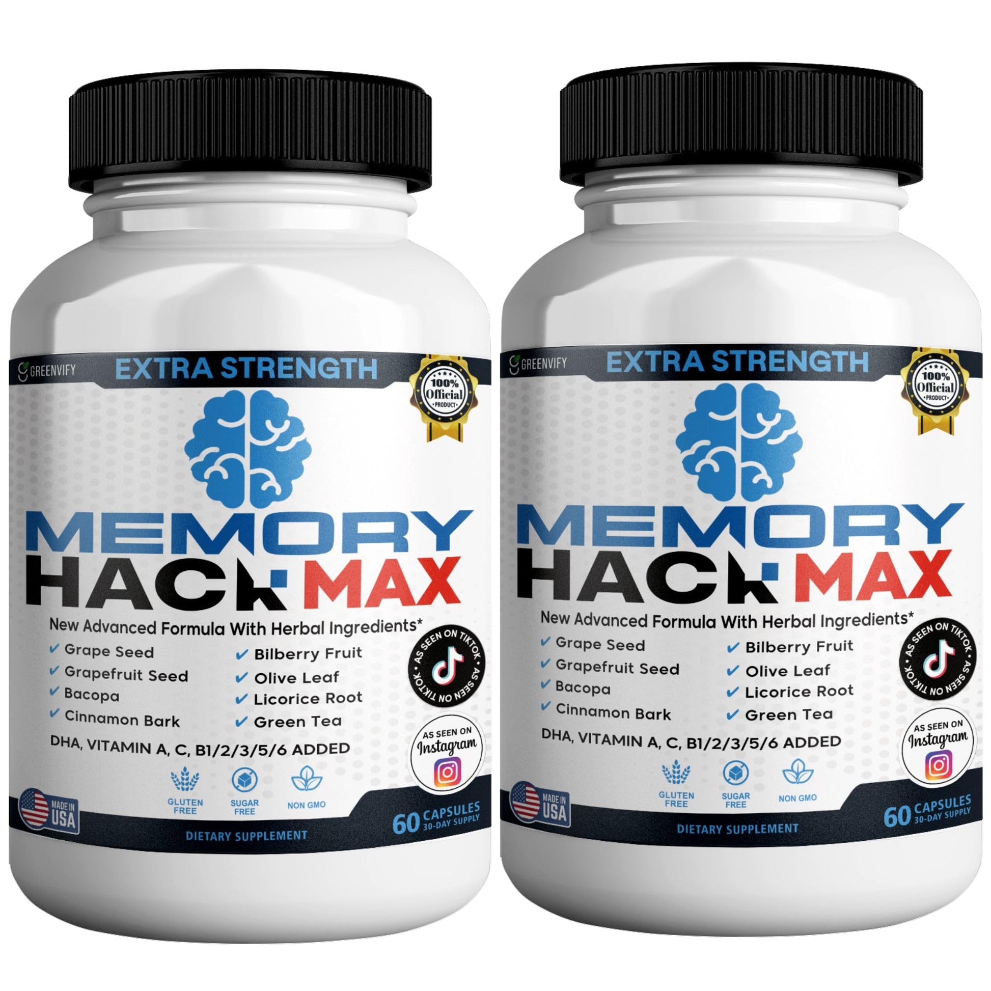 GREENVIFY Memory Hack Max Brain Support Supplement 60 Capsules