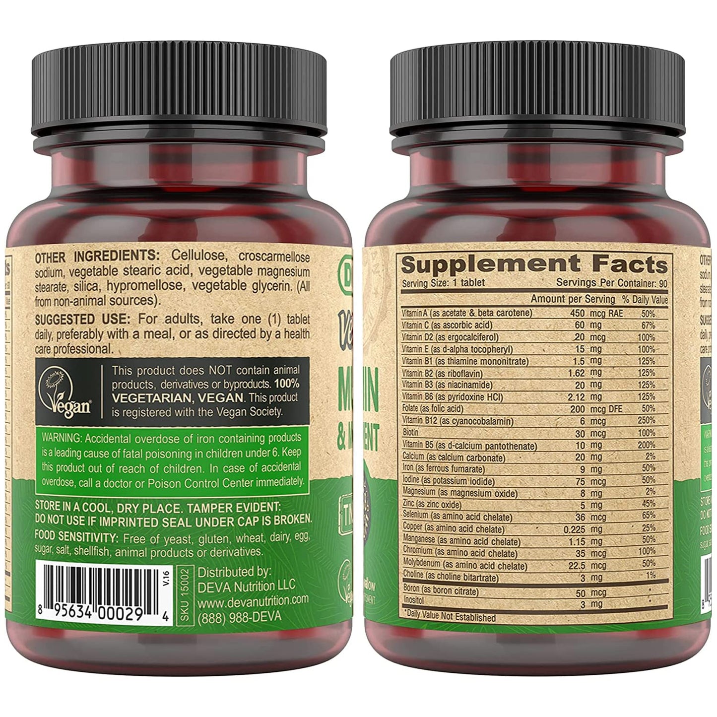 DEVA Tiny Tablets Vegan Multivitamin for Women & Men, 180 Tablets