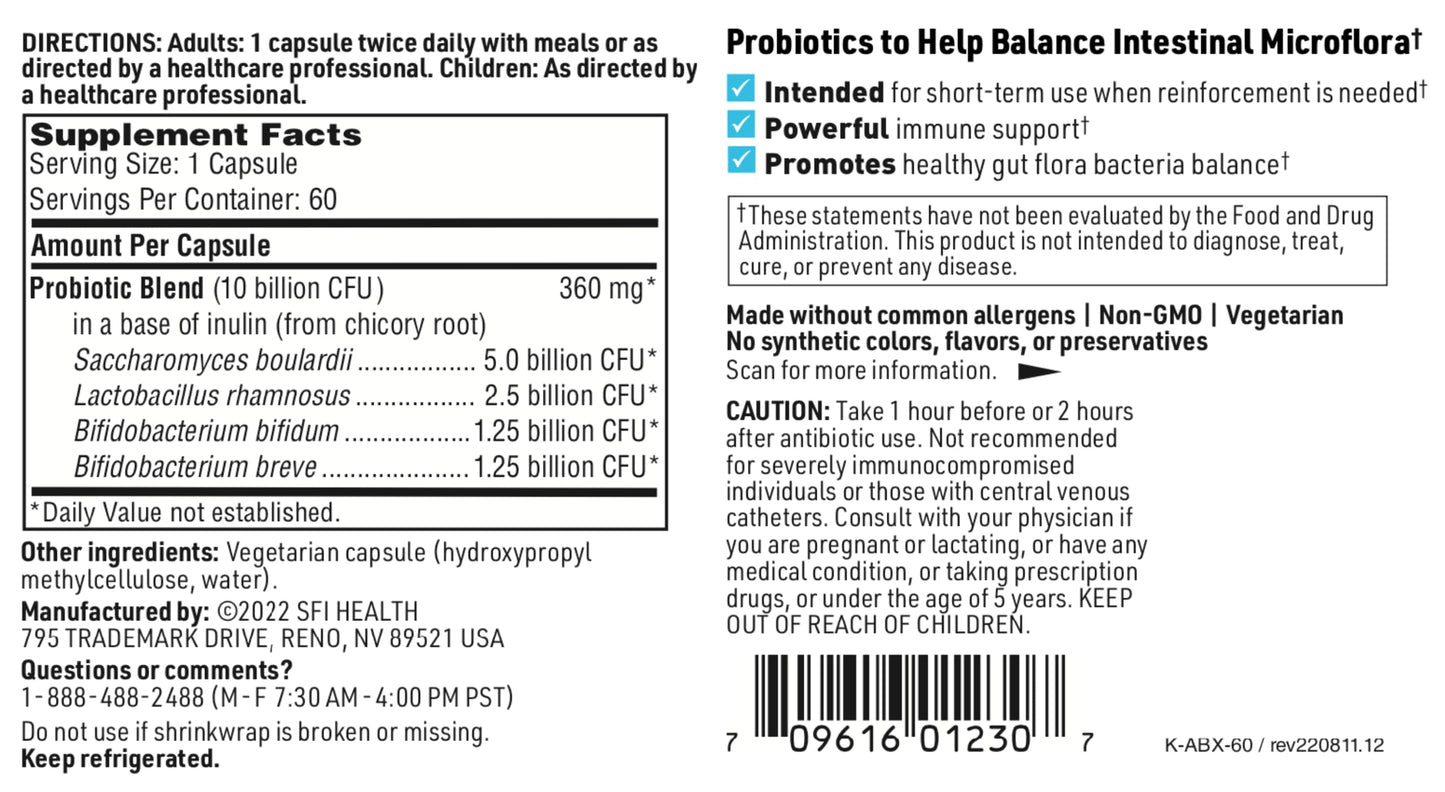 SFI Health ABX Support Probiotic Capsules 120 Count