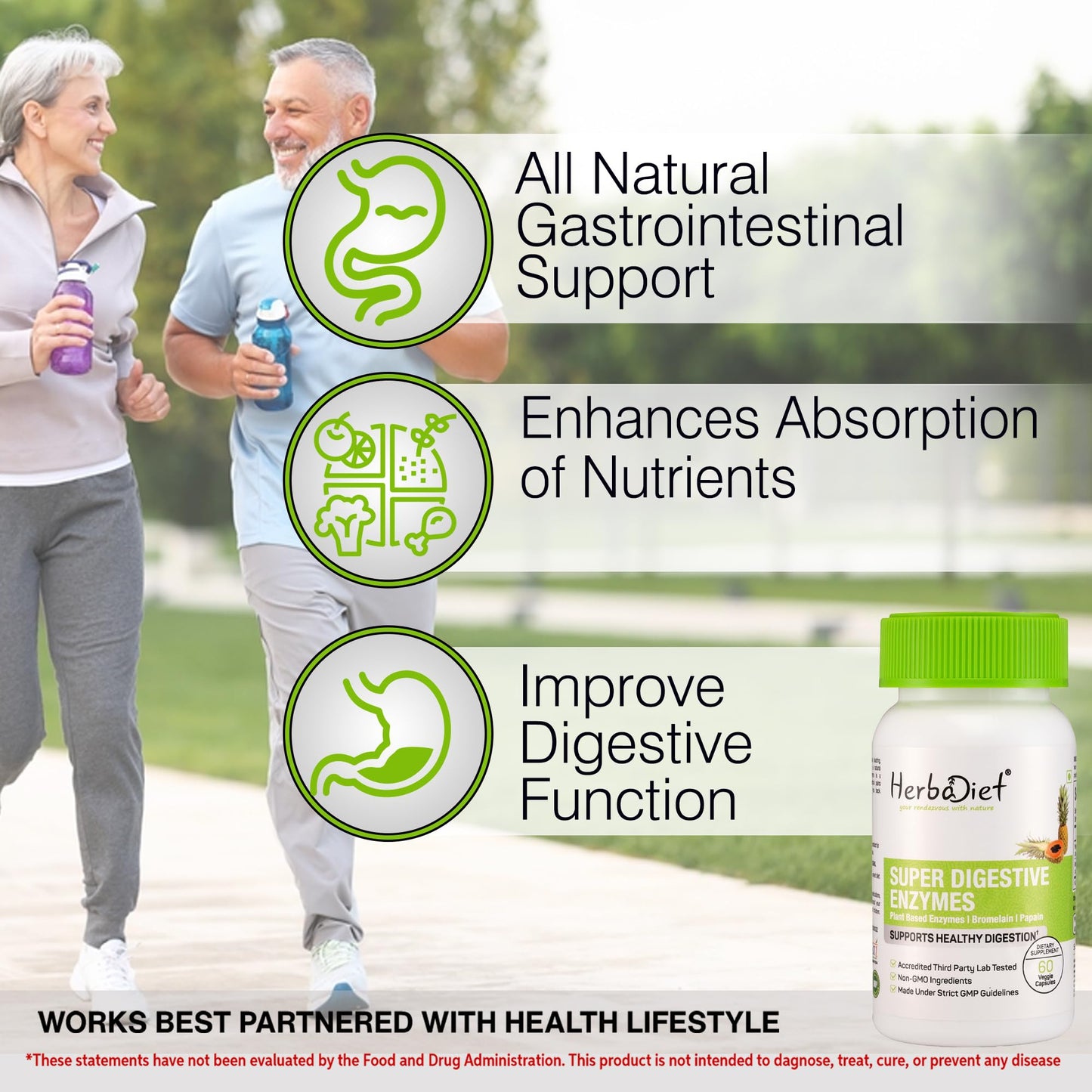 Herbadiet Digestive Enzyme Supplements Capsules, 60 Capsules