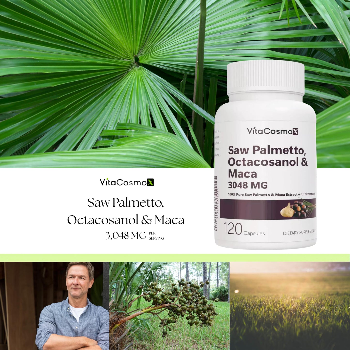 VitaCosmoX Saw Palmetto Complex with Maca Capsules 120 Count