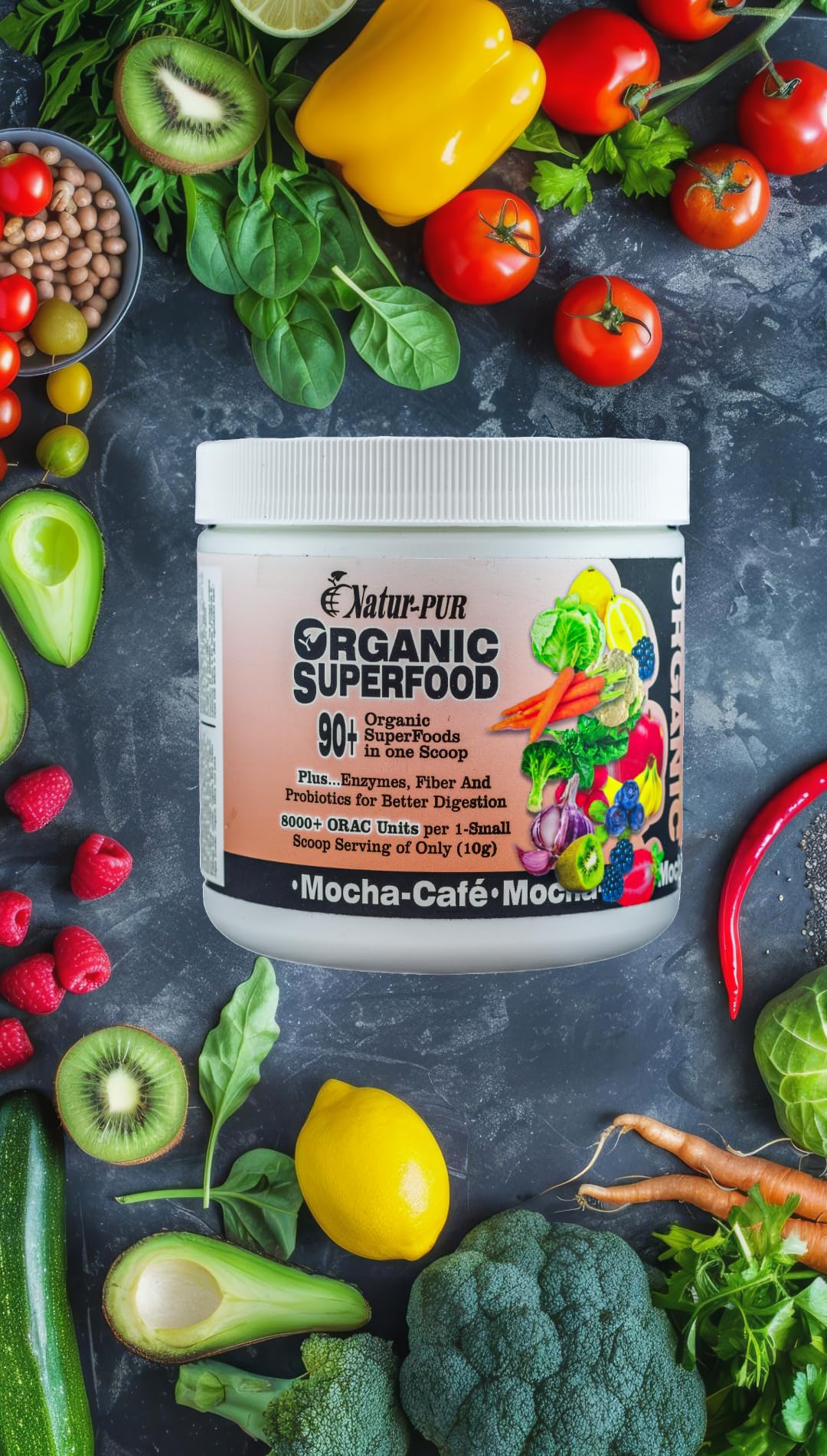 Natur-Pur Organic Superfood Fruit and Veggies Supplement Organic Greens Superfood Powder, Non-GMO, 21.2 oz
