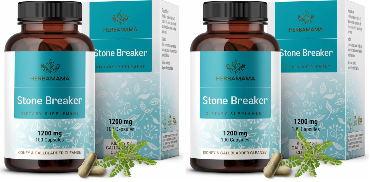 HERBAMAMA Chanca Piedra Stone Breaker Capsules 1200mg, Kidney Stone Breaker, Gallbladder Cleanse & Urinary Tract Support, Vegan, Non-GMO Kidney Supplement, 200 Capsules