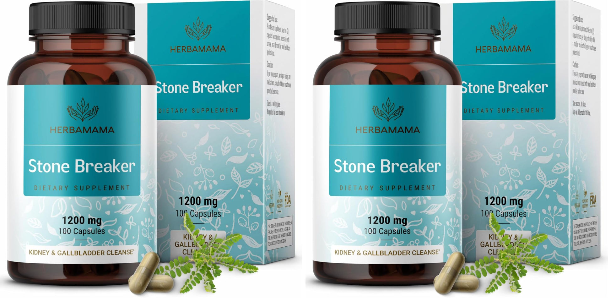 HERBAMAMA Chanca Piedra Stone Breaker Capsules 1200mg, Kidney Stone Breaker, Gallbladder Cleanse & Urinary Tract Support, Vegan, Non-GMO Kidney Supplement, 200 Capsules