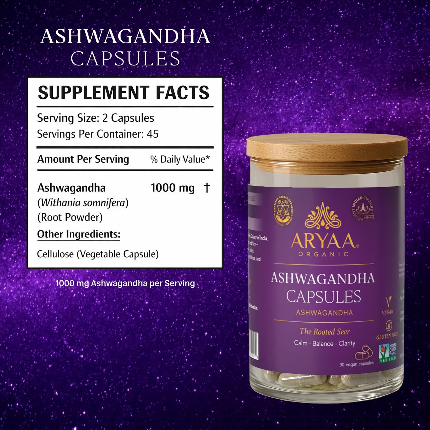Aryaa Organic Ashwagandha Capsules 90 Count