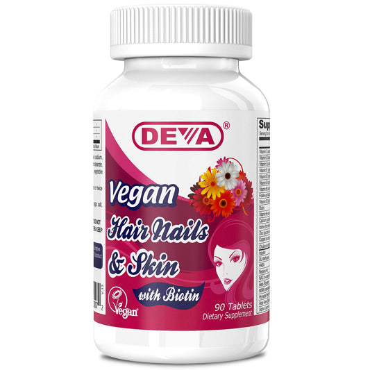 DEVA Vegan Vitamins Hair Nails & Skin Supplement with 500 mcg Biotin, 90 Tablets