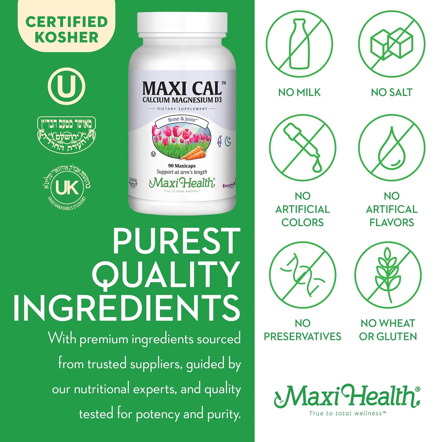 Maxi Health Maxi Cal Calcium 1000mg, D3 & Magnesium, 90 Capsules
