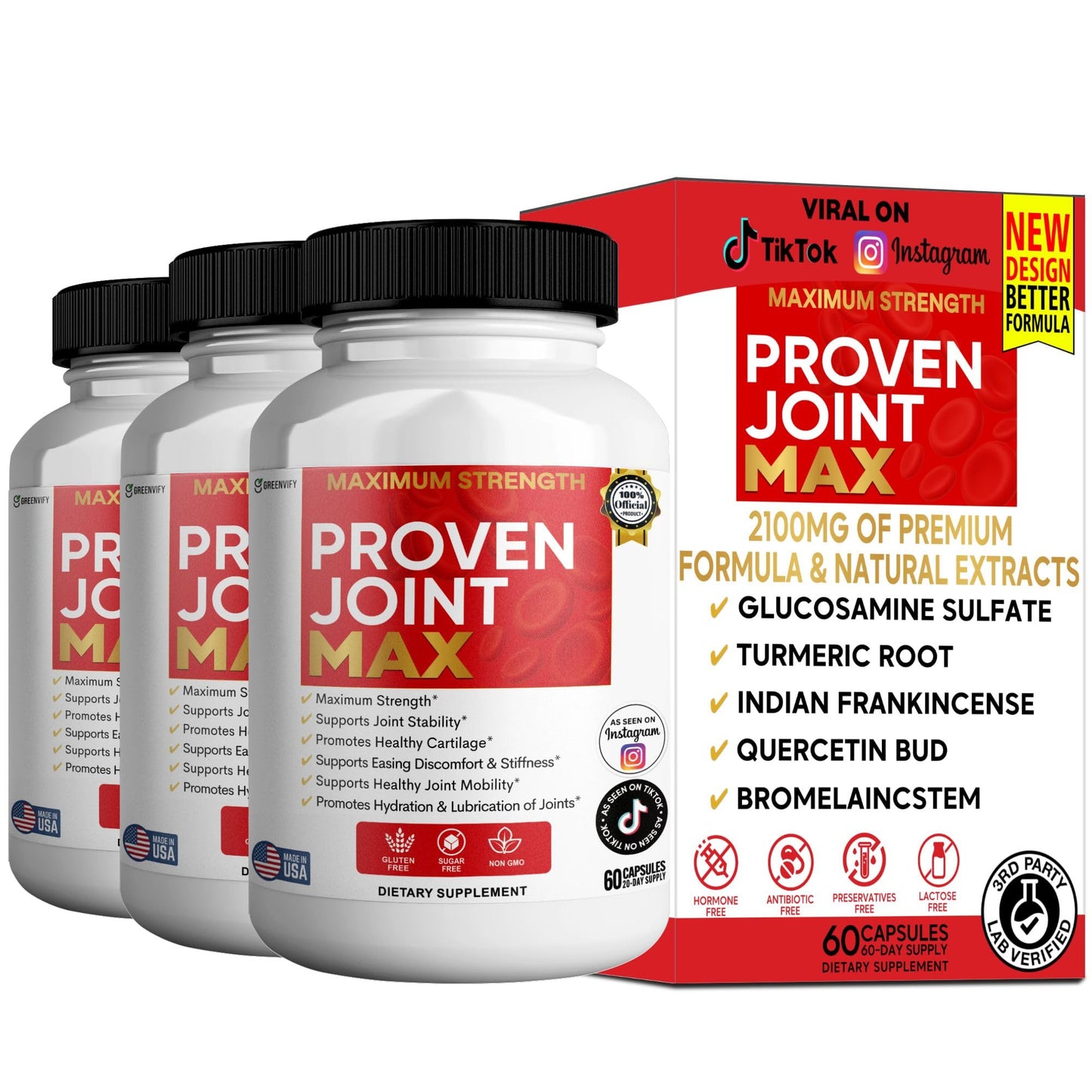 GREENVIFY Maximum Strength Joint Max Glucosamine Chondroitin Complex, 60 Capsules