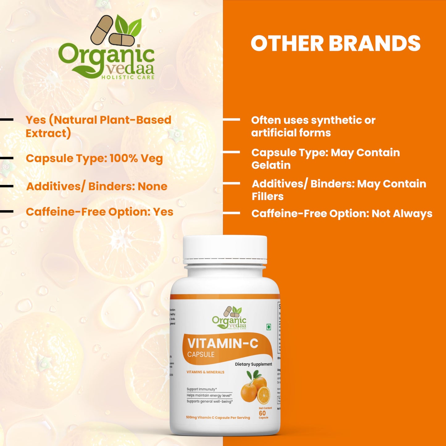 ORGANIC VEDAA HOLISTIC CARE Natural Fiber Supplement for Digestive Health & Regularity Capsule 1 Count