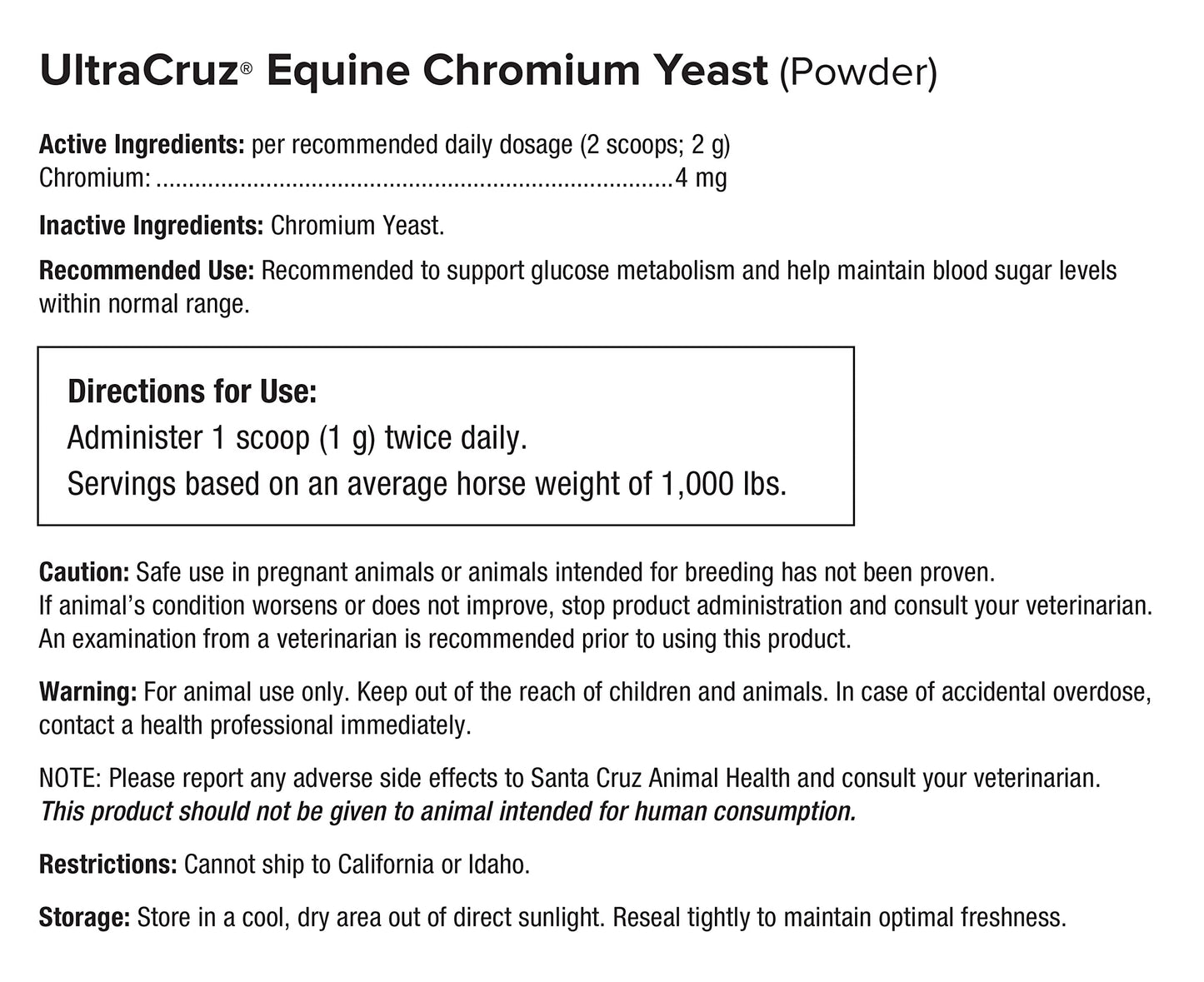 UltraCruz Equine Chromium Yeast Supplement for Horses Powder, 2 lb (1 Count)