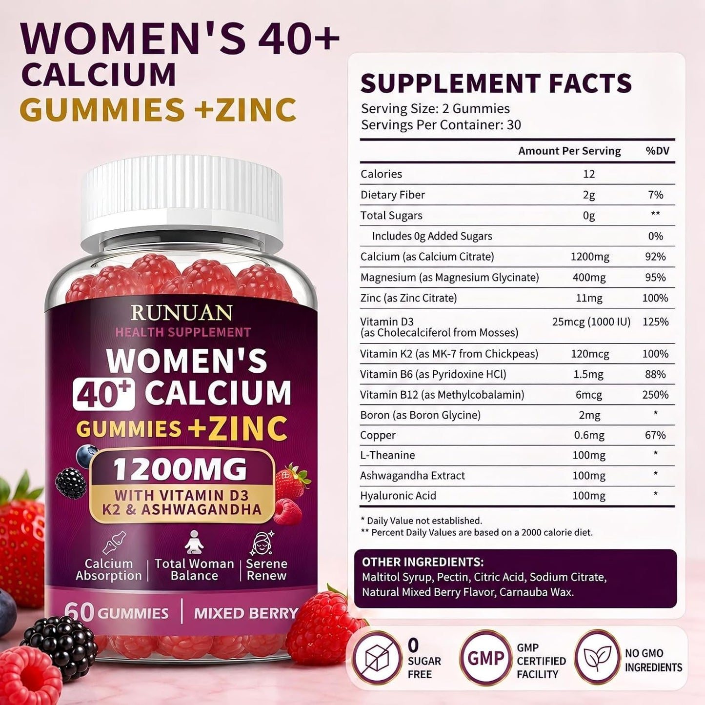 RUNUAN Calcium Gummies 1200mg, 180 Gummies