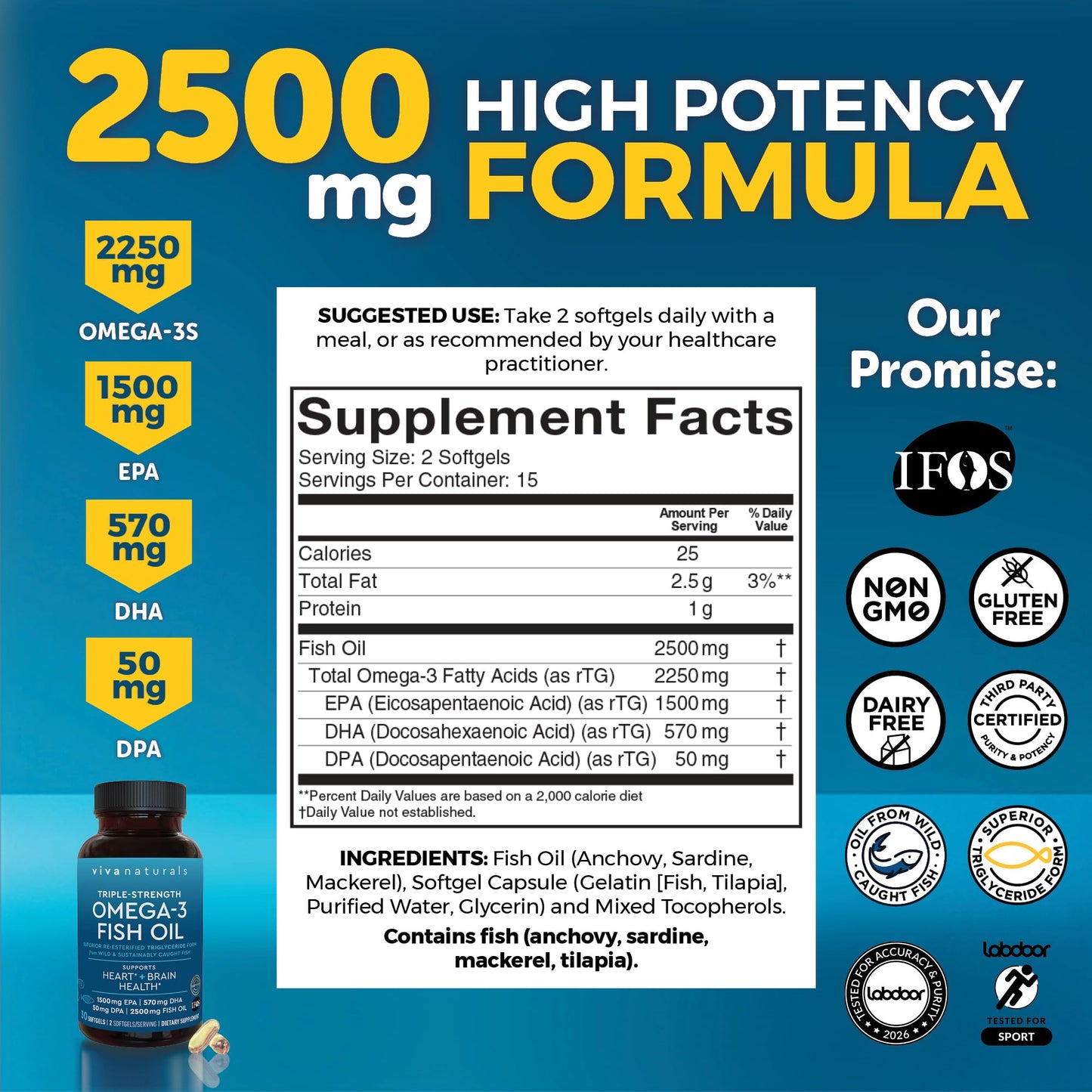 Viva Naturals Omega-3 Fish Oil Softgels 30 Count