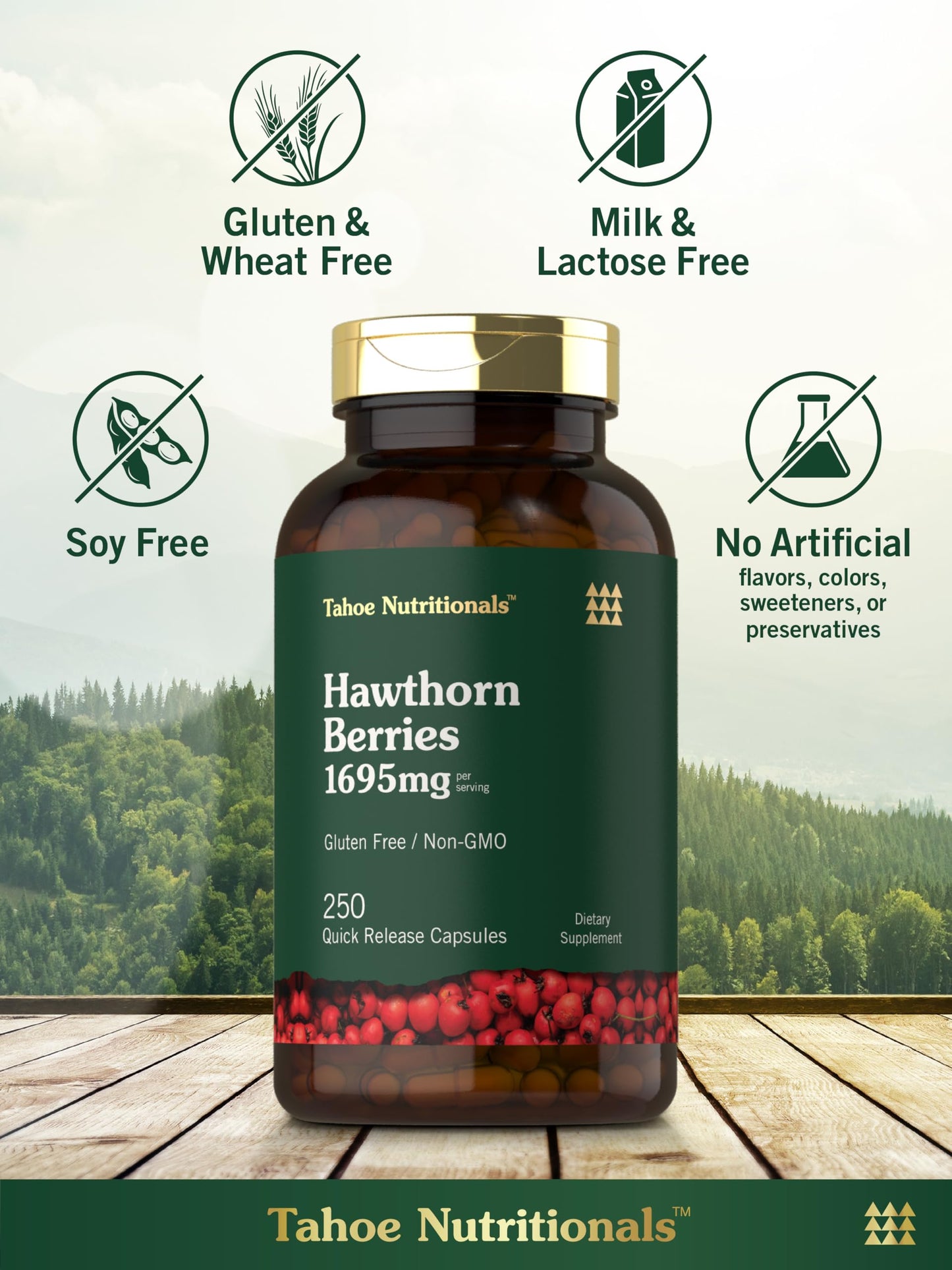 Tahoe Nutritionals Hawthorn Berry Supplement Capsules 250