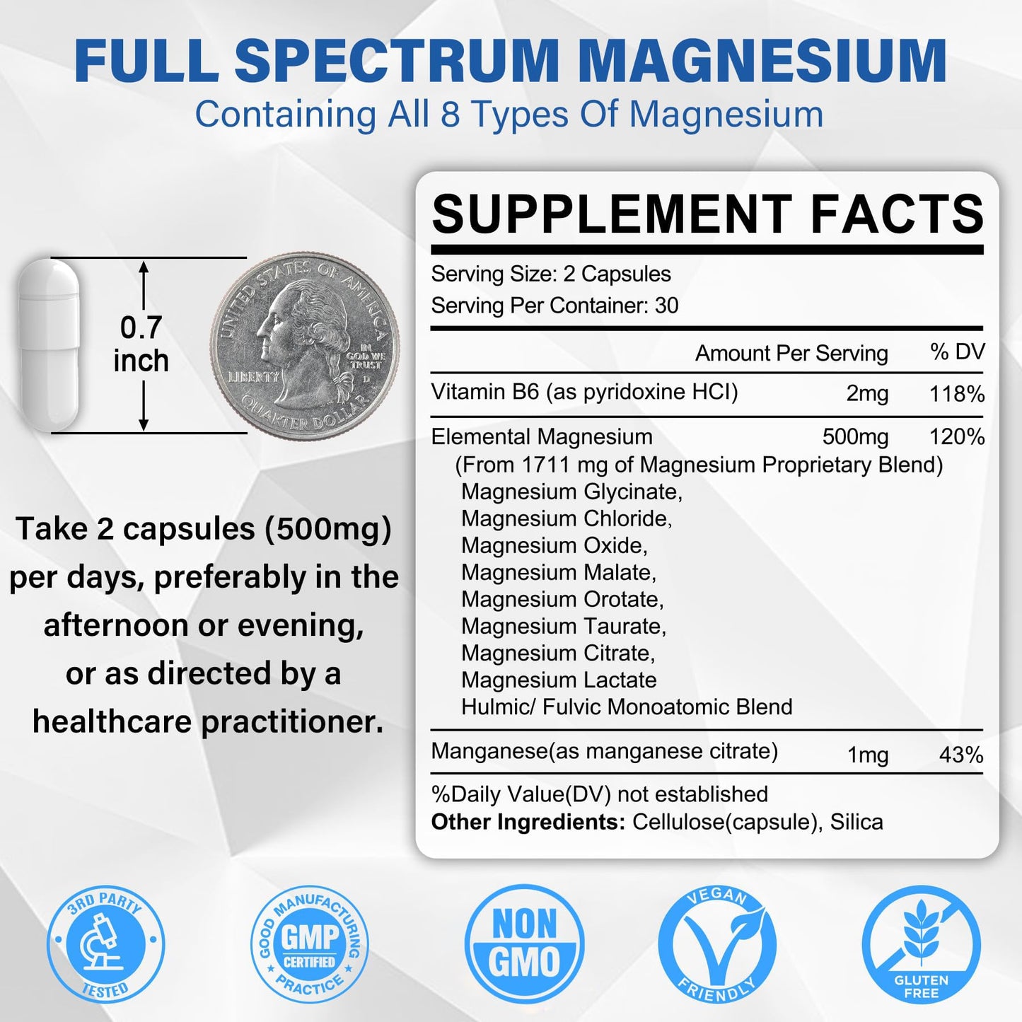 EnvyCure Magnesium Complex Capsule 8 Forms - 500mg for Adults, 120 Count