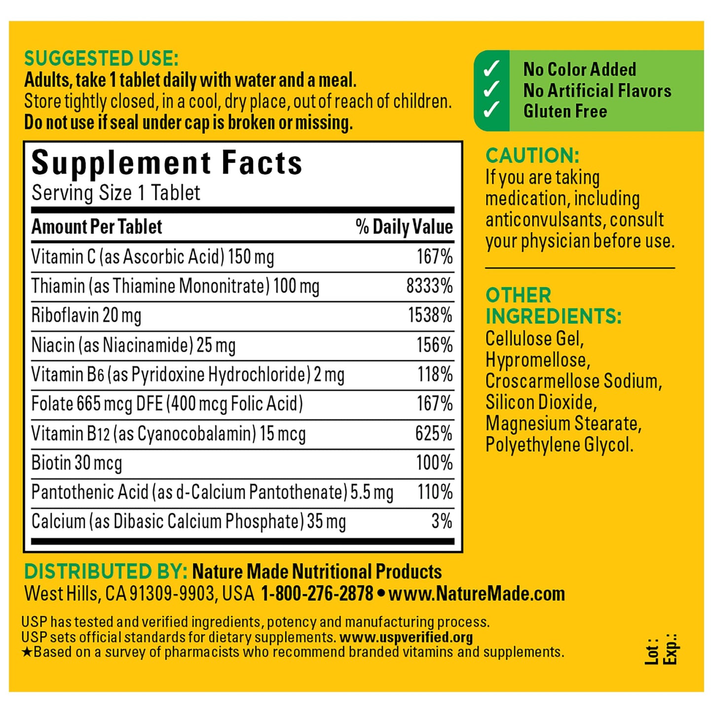 Nature Made Super B Complex with Vitamin C and Folic Acid 250 Tablets