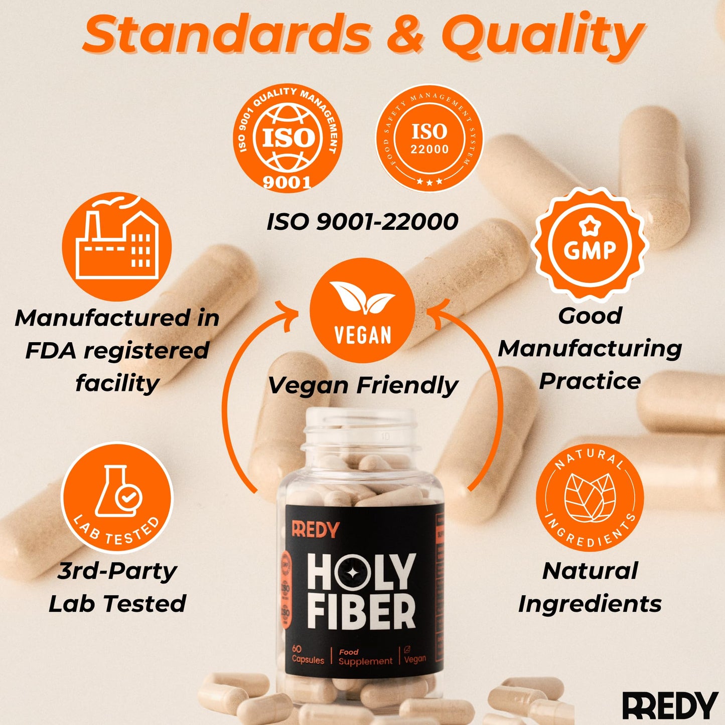 REDY 4-in-1 Premium Blend Psyllium Husk, Aloe Vera, Chia Seeds, Flaxseeds Fiber Supplement for Men Capsules 120