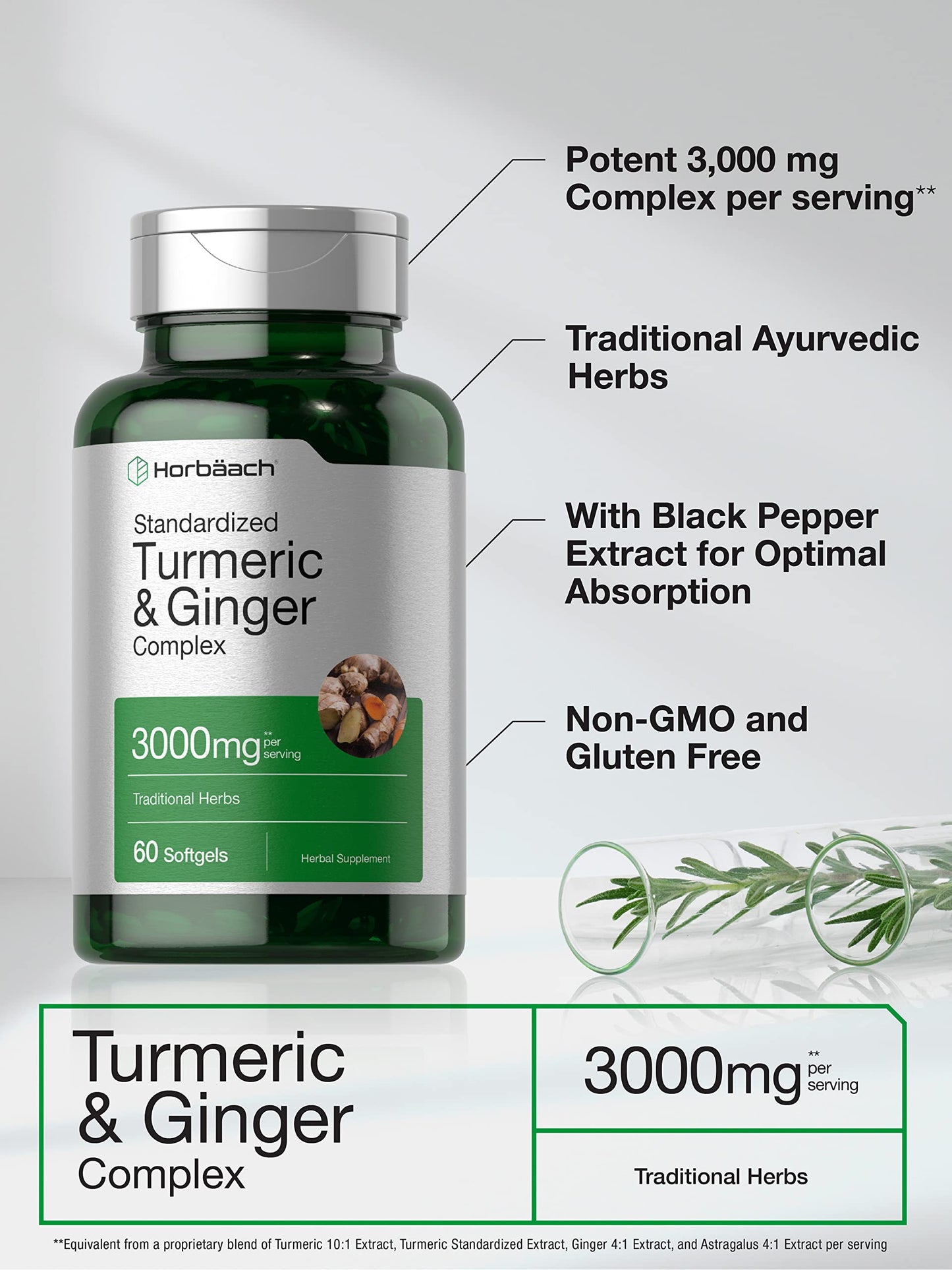 Horbäach Turmeric and Ginger Supplement Softgel Capsules, 60 Count
