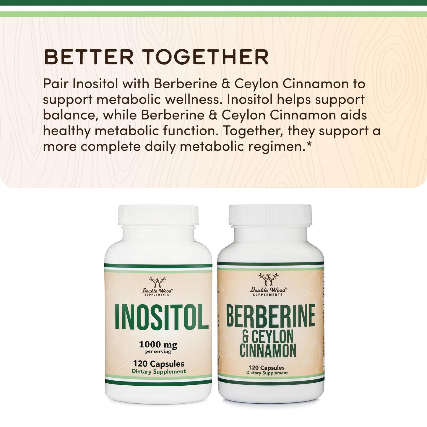 Double Wood Supplements Inositol 1000mg Capsules, 120 Count