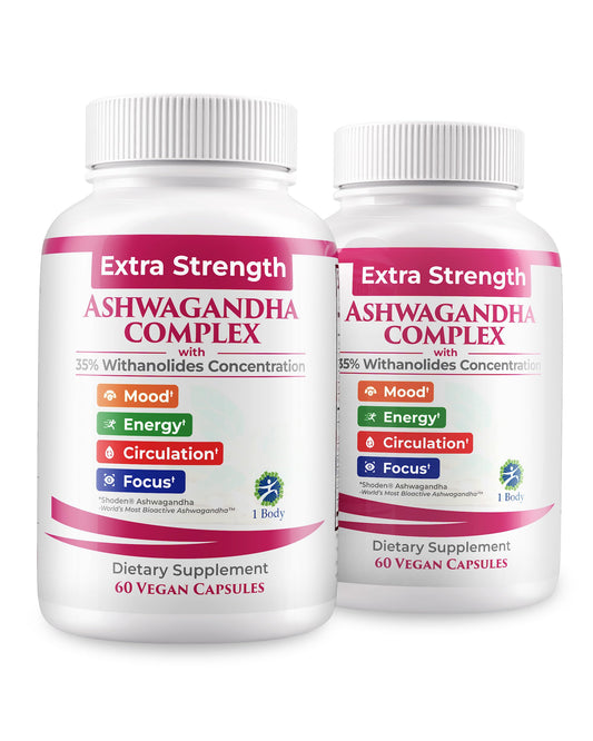 1 Body Ashwagandha Complex Supplement, Focus and Energy Support, 120 Capsules