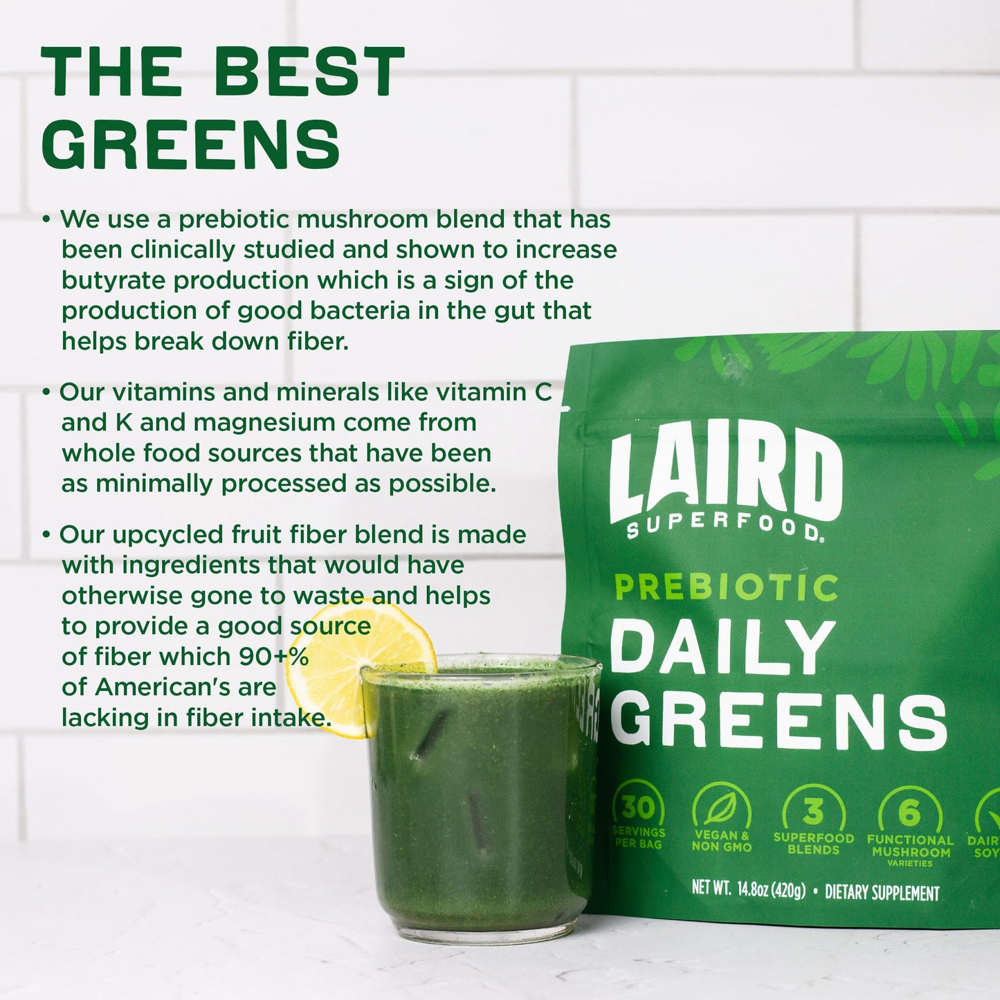 Laird Superfood Prebiotic Daily Greens Powder, 14.8 oz