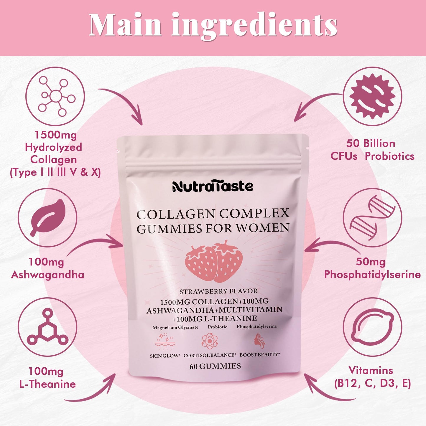 NUTRATASTE HEALTHIER CHOICE RICHER TASTE Collagen Gummies for Women, 60 Count