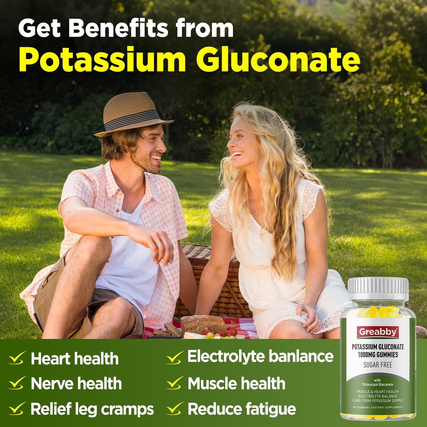 GREABBY Potassium Gluconate 1000 mg Gummies 60 Count