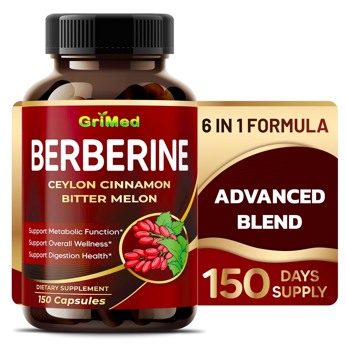 GriMed Berberine Supplement 9,500mg Capsule 150 Count