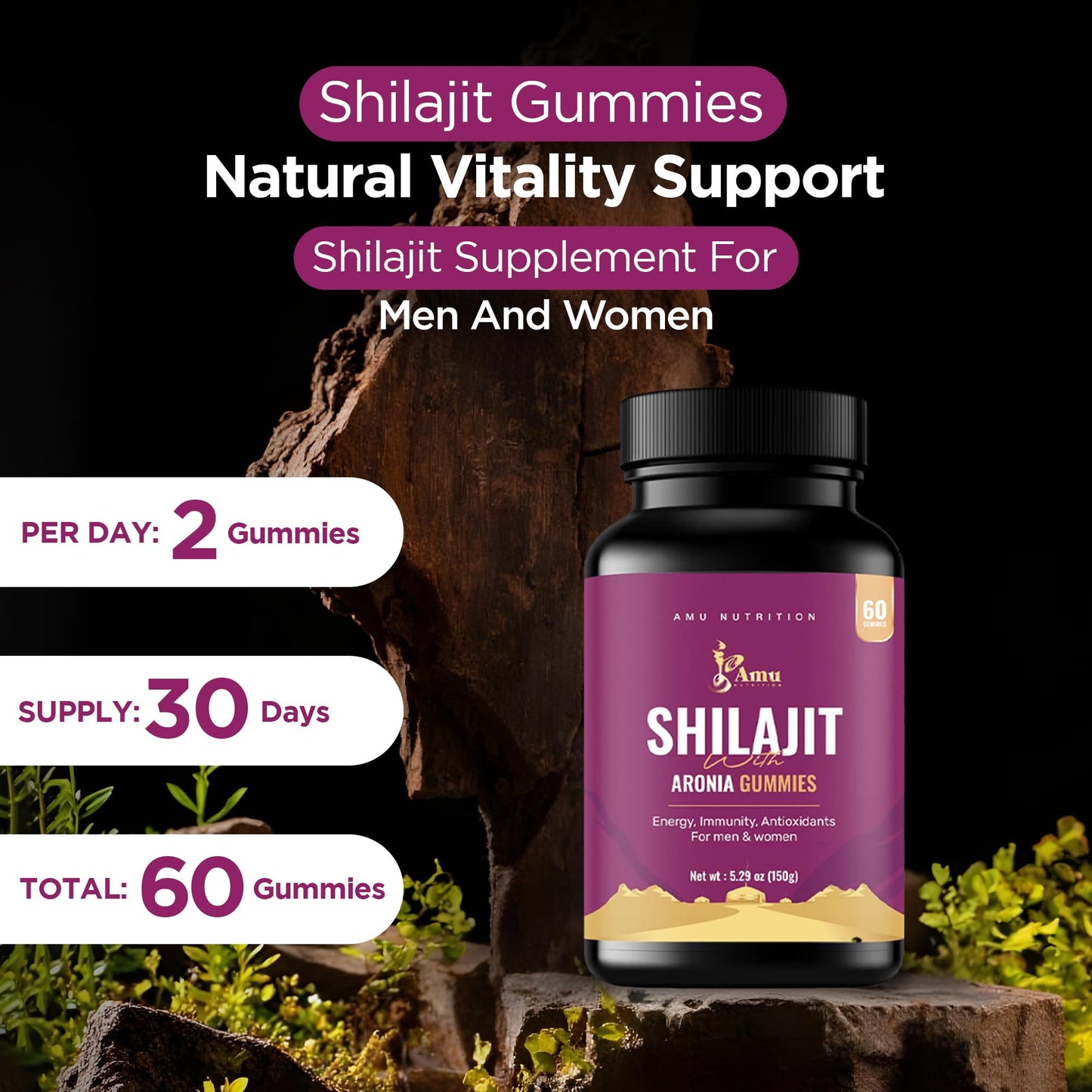 AMU NUTRITION Shilajit Gummies, 60 Count